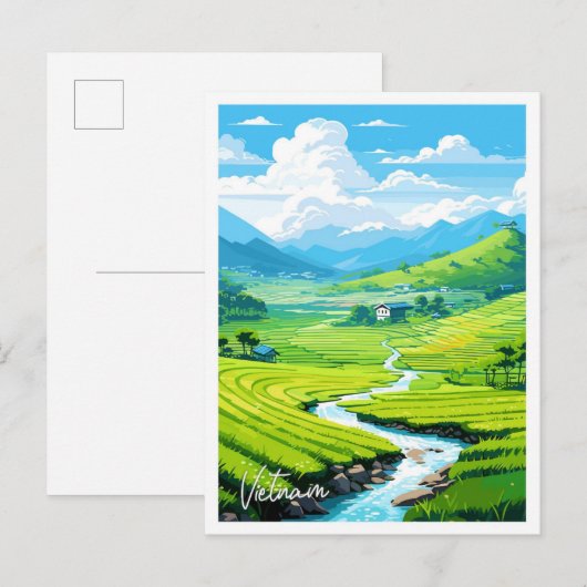 Vietnam Art Travel illustratie Briefkaart (Voorkant / Achterkant)