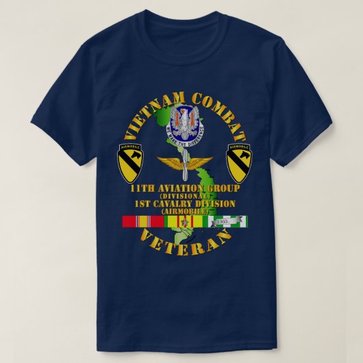 Vietnam Combat Cavalry Veteraan w 11th Aviation Gr T-shirt (Design voorkant)