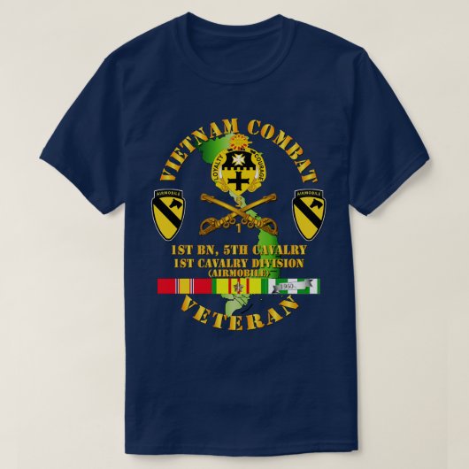 Vietnam Combat Cavalry Veteraan w 1e Bn 5e Cav DU T-shirt (Design voorkant)