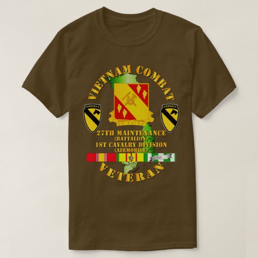 Vietnam Combat Cavalry Veteran w 27th Maint Bn 1st T-shirt (Design voorkant)