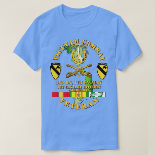 Vietnam Combat Cavalry Veteran w 2e Bn 7e Cav DU T-shirt (Design voorkant)