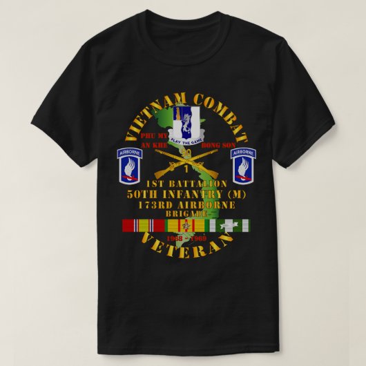 Vietnam Combat Veteran w 1e BN 50e Inf 173e BDE T-shirt (Design voorkant)