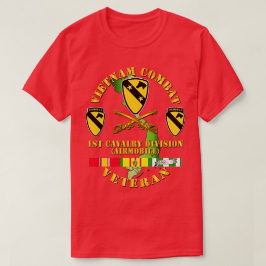 Vietnam Combat Veteran w 1e Cav DUI T-shirt (Design voorkant)