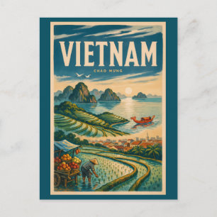 Vietnam Cultuur Illustratie Reis Kunst Vintage Briefkaart
