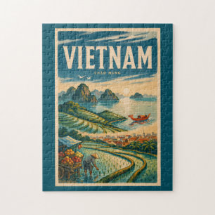 Vietnam Cultuur Illustratie Reis Kunst Vintage Legpuzzel