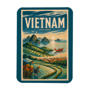 Vietnam Cultuur Illustratie Reis Kunst Vintage Magneet