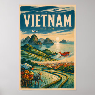 Vietnam Cultuur Illustratie Reis Kunst Vintage Poster
