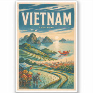 Vietnam Cultuur Illustratie Reis Kunst Vintage Sticker