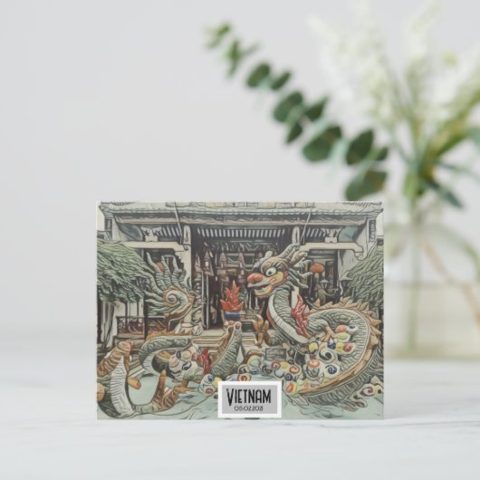 Vietnam Drakentempel,  datum Briefkaart (Staand voorkant)