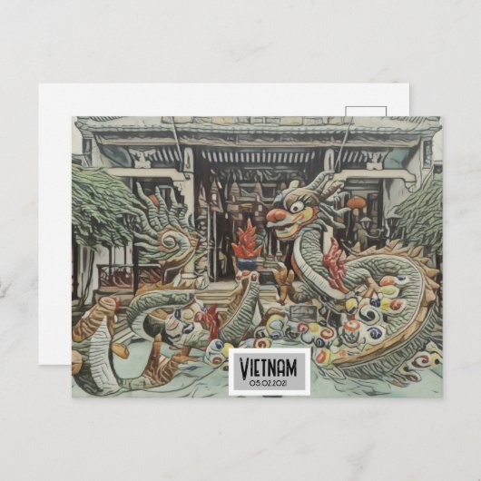 Vietnam Drakentempel,  datum Briefkaart (Voorkant / Achterkant)