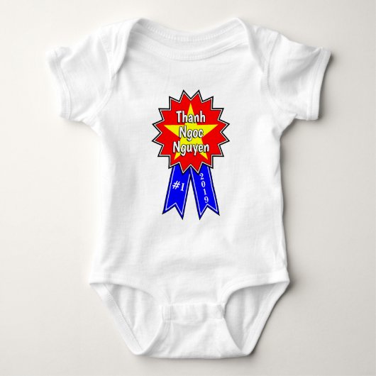 Vietnam Flag Yellow Star #1 Award Blue Ribbon Romper (Voorkant)