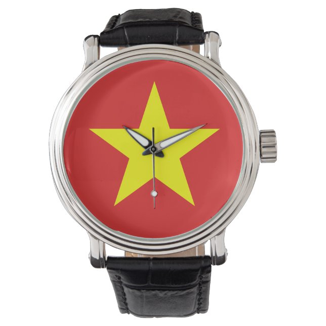 Vietnam Flag Yellow Star Watch Horloge (Voorkant)