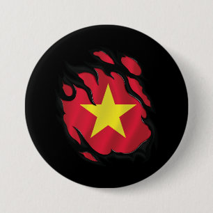 Vietnam Gescheurde Vlag Ronde Button 7,6 Cm