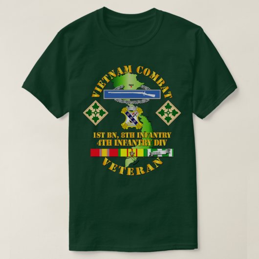 Vietnam Gevecht Infanterie Veteraan w 1e Bn 8e Inf T-shirt (Design voorkant)