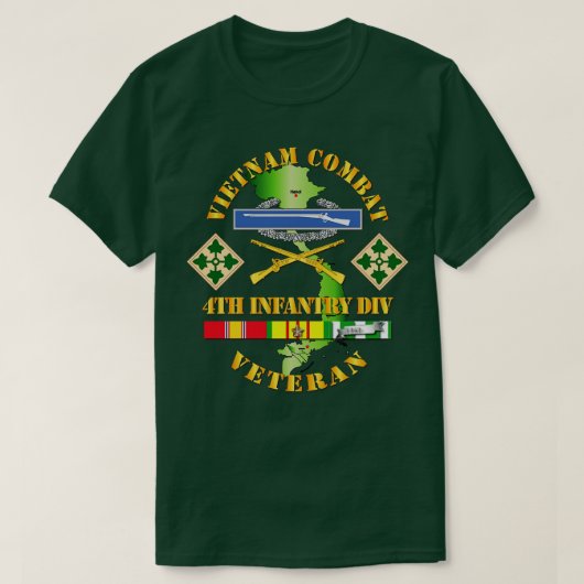 Vietnam Gevecht Infanterie Veteraan w 4th Inf Div  T-shirt (Design voorkant)