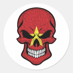Vietnam glimlacht schedelvlag ronde sticker