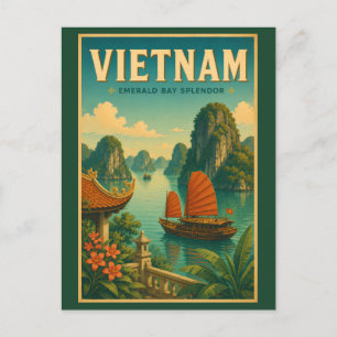 Vietnam Ha Long Bay Illustratie Reis Kunst Retro Briefkaart