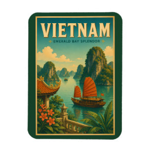 Vietnam Ha Long Bay Illustratie Reis Kunst Retro Magneet