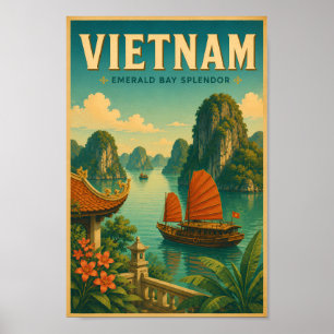Vietnam Ha Long Bay Illustratie Reis Kunst Retro Poster