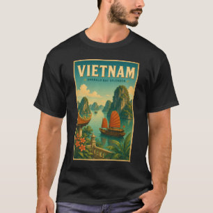 Vietnam Ha Long Bay Illustratie Reis Kunst Retro T-shirt