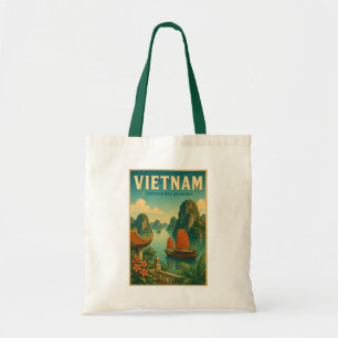 Vietnam Ha Long Bay Illustratie Reis Kunst Retro Tote Bag