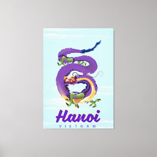 Vietnam Hanoi vintage draak reisposter Canvas Afdruk