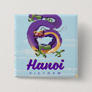 Vietnam Hanoi vintage draak reisposter Vierkante Button 5,1 Cm