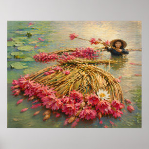 Vietnam Overstromingsseizoen Schilderij, Waterleli Poster