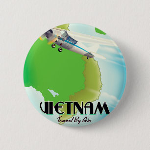 Vietnam per vliegtuig vakantieprint. ronde button 5,7 cm