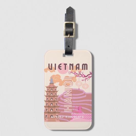 Vietnam Reizen Kunst, Retro Bagagelabel (Voorkant (verticaal))
