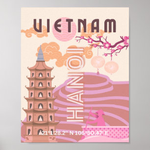Vietnam Reizen Kunst, Retro Poster