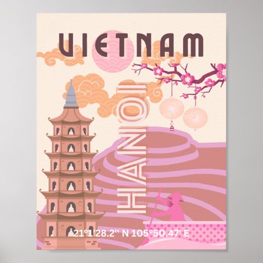Vietnam Reizen Kunst, Retro Poster (Voorkant)
