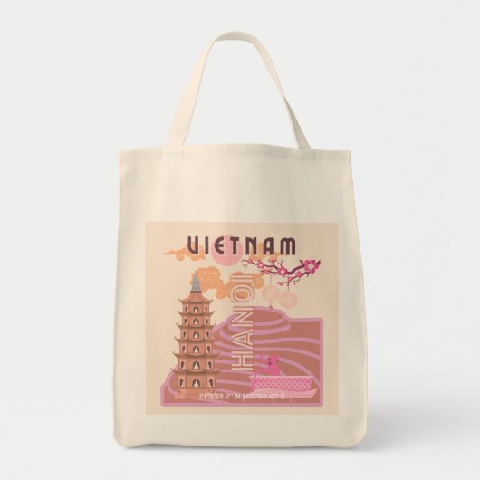 Vietnam Reizen Kunst, Retro Tote Bag (Voorkant)