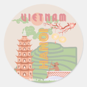Vietnam Reizen Kunst,  Ronde Sticker