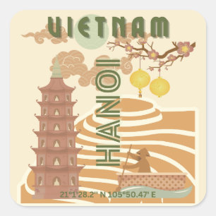 Vietnam Reizen Kunst,  Vierkante Sticker