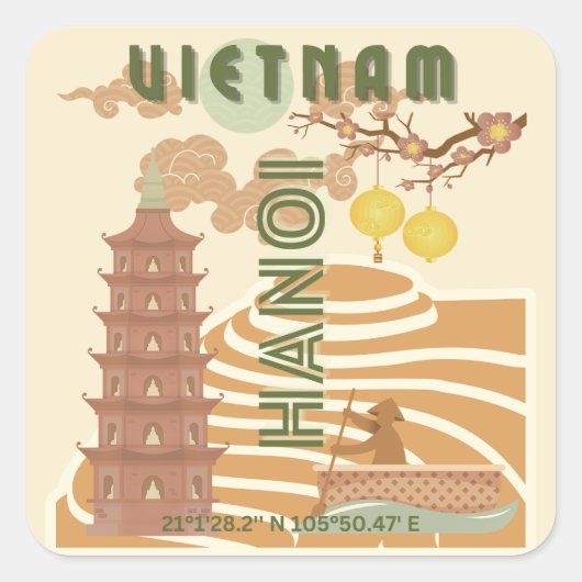 Vietnam Reizen Kunst,  Vierkante Sticker (Voorkant)