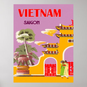 Vietnam, Saigon stad, vintage reis Poster