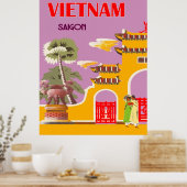 Vietnam, Saigon stad, vintage reis Poster (Keuken)