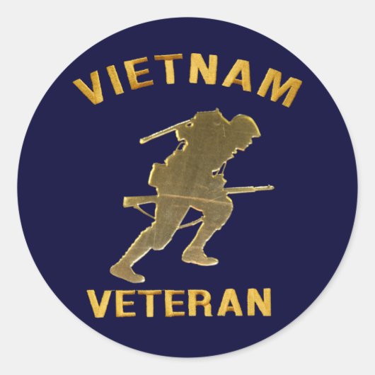VIETNAM SOLDAAT IN GOUDEN GESCHENKEN RONDE STICKER (Voorkant)