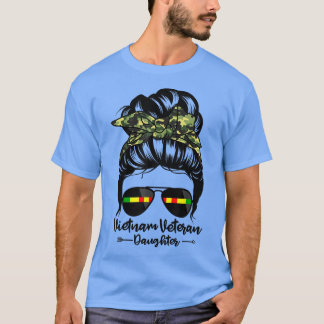 Vietnam Veteran Daughter Messy Bun Hair Funny Vete T-shirt