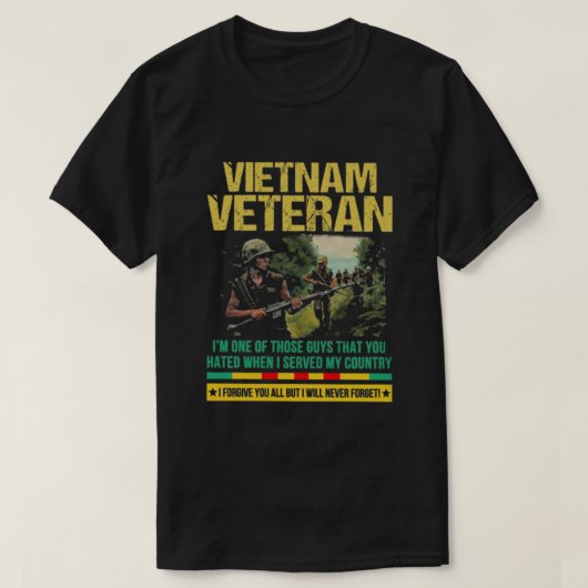 VIETNAM VETERAN IK ZAL NOOIT T-SHIRT (Design voorkant)