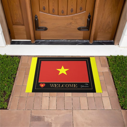 Vietnam & Vietnamese vlag huis mat/sport Welkom Deurmat (Buiten)