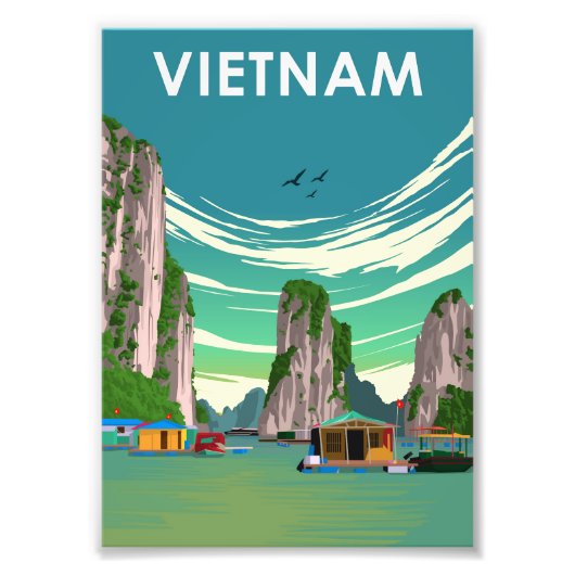 Vietnam Vintage Minimal Retro Travel Poster (Voorkant)