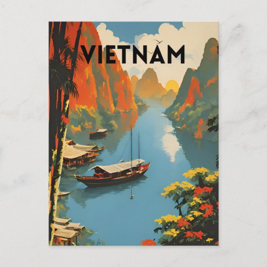 Vietnam Vintage Travel Poster Briefkaart (Voorkant)