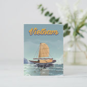 Vietnam vissersboot vintage reisposter briefkaart (Staand voorkant)