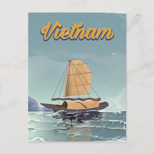 Vietnam vissersboot vintage reisposter briefkaart (Voorkant)