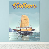 Vietnam vissersboot vintage reisposter canvas afdruk (Insitu (Houten vloer))