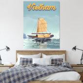 Vietnam vissersboot vintage reisposter canvas afdruk (Insitu (Slaapkamer))