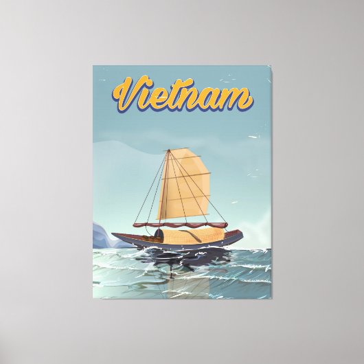 Vietnam vissersboot vintage reisposter canvas afdruk (Voorkant)