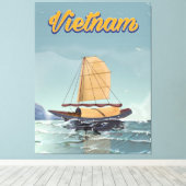 Vietnam vissersboot vintage reisposter canvas afdruk (Insitu (Houten vloer))